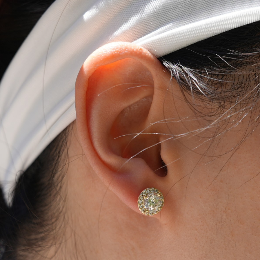 The Étoile Halo Studs Gold — Round Brilliant Moissanite Earrings | 14K Gold-Plated