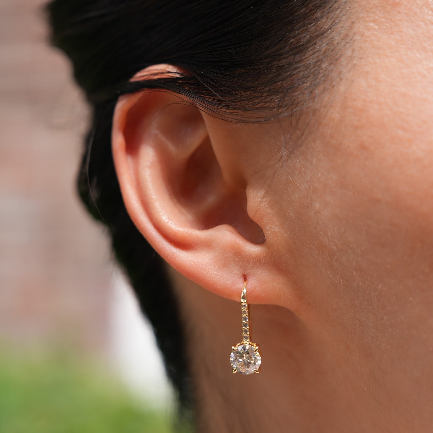 The Éclat Drop Gold — Moissanite Drop Earrings with Pavé Lever-Back