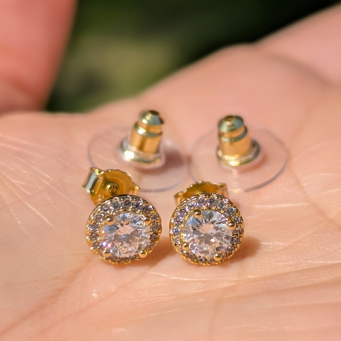 The Étoile Halo Studs Gold — Round Brilliant Moissanite Earrings | 14K Gold-Plated