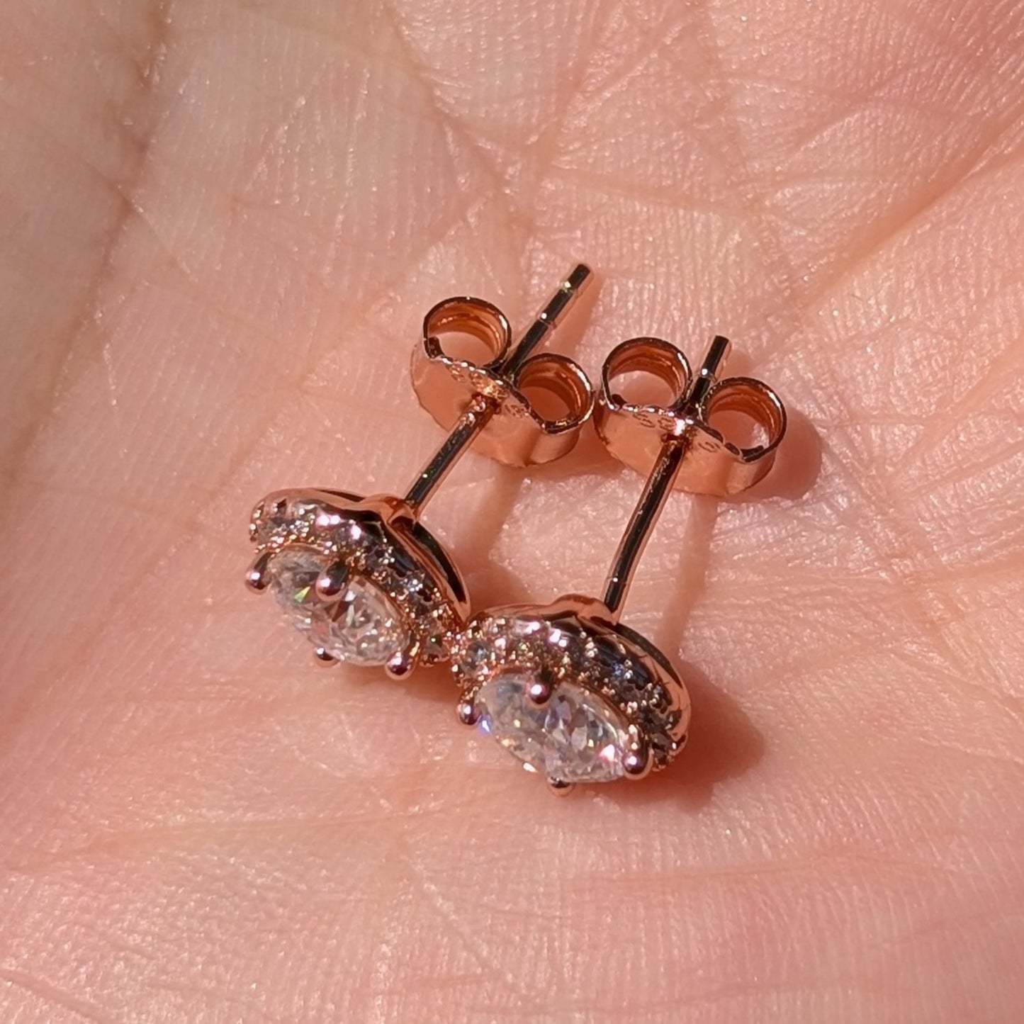The Étoile Halo Studs Rose Gold — Round Brilliant Moissanite Earrings | Rose Gold-Plated
