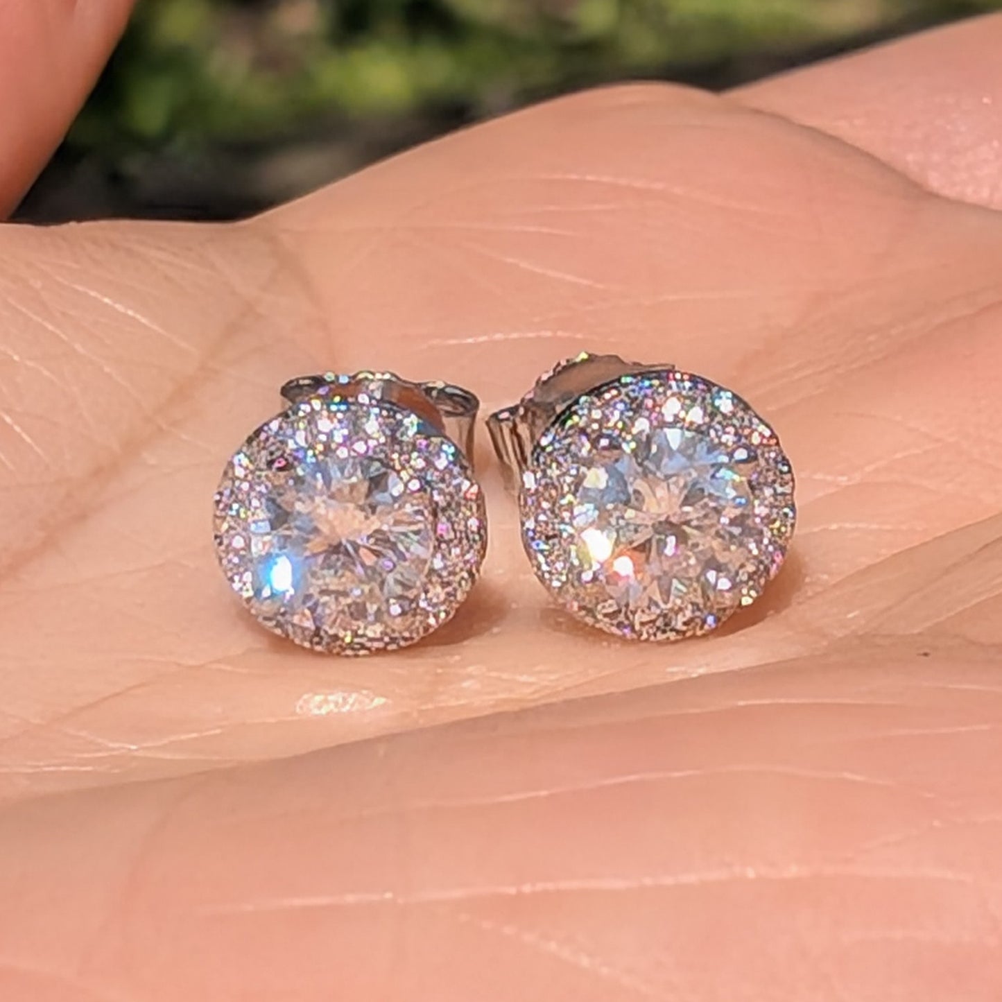 The Étoile Halo Studs Silver — Round Brilliant Moissanite Earrings