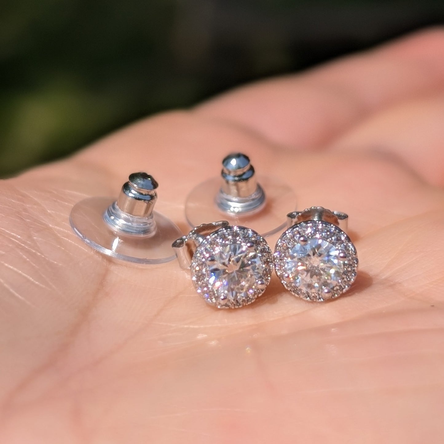 The Étoile Halo Studs Silver — Round Brilliant Moissanite Earrings