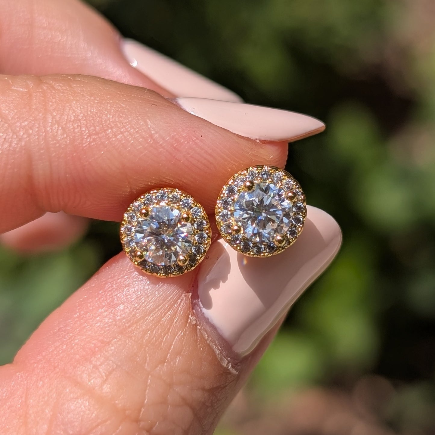 The Étoile Halo Studs Gold — Round Brilliant Moissanite Earrings | 14K Gold-Plated
