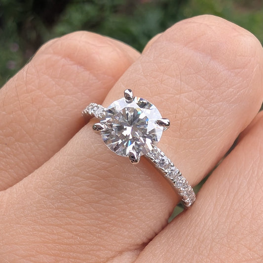 The Celeste — 1.2CT Round Brilliant Moissanite Ring | Pavé Band