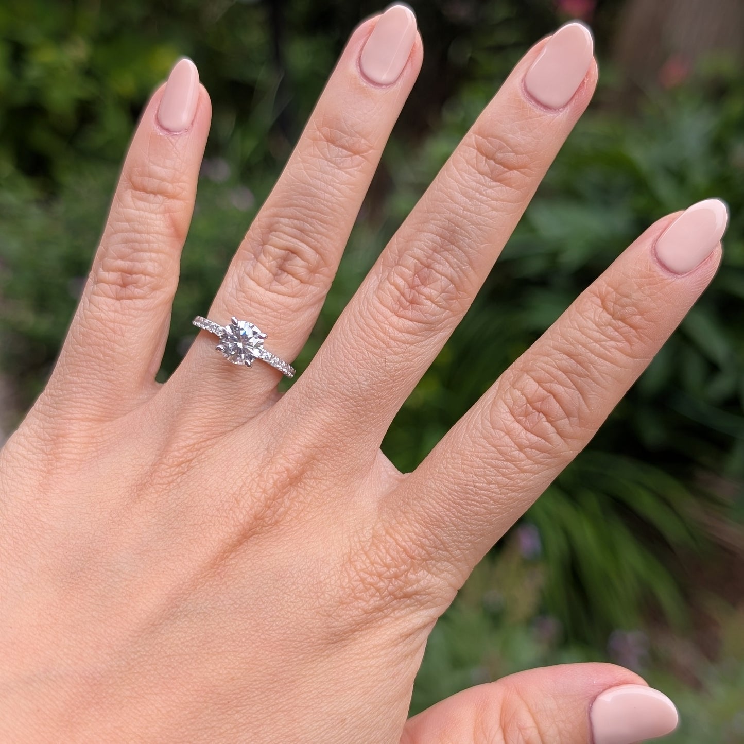The Celeste — 1.2CT Round Brilliant Moissanite Ring | Pavé Band