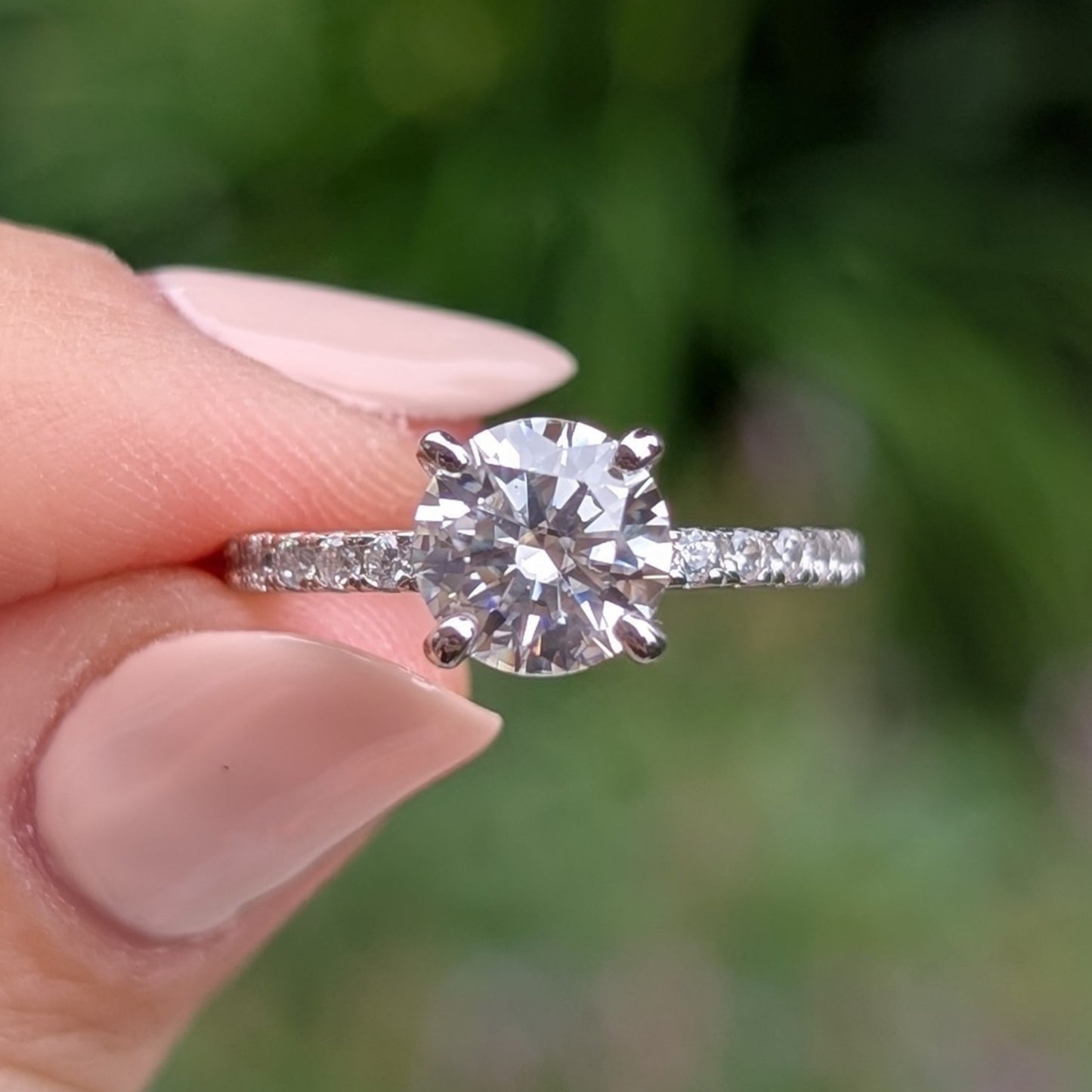 The Celeste — 1.2CT Round Brilliant Moissanite Ring | Pavé Band