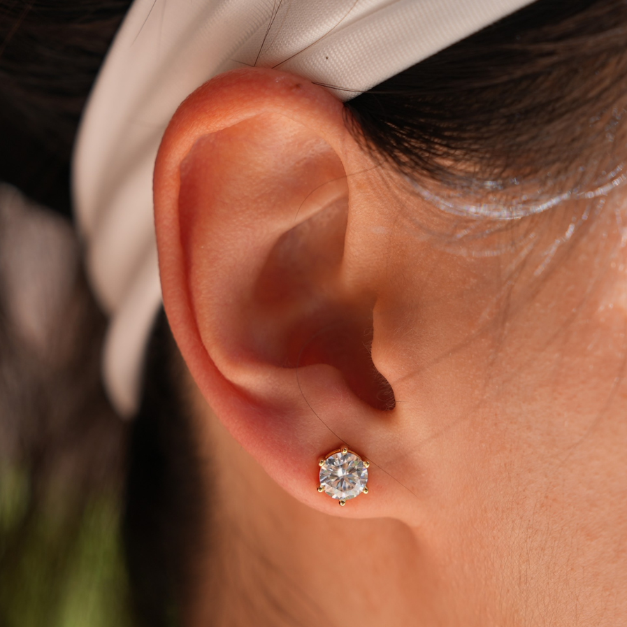 The Lumière Studs Gold — Round Brilliant Moissanite Stud Earrings | 14K Gold-Plated