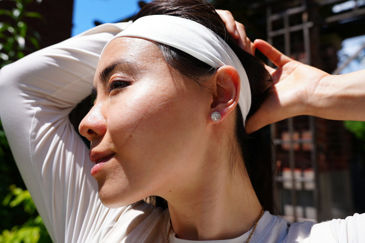 The Étoile Halo Studs Rose Gold — Round Brilliant Moissanite Earrings | Rose Gold-Plated