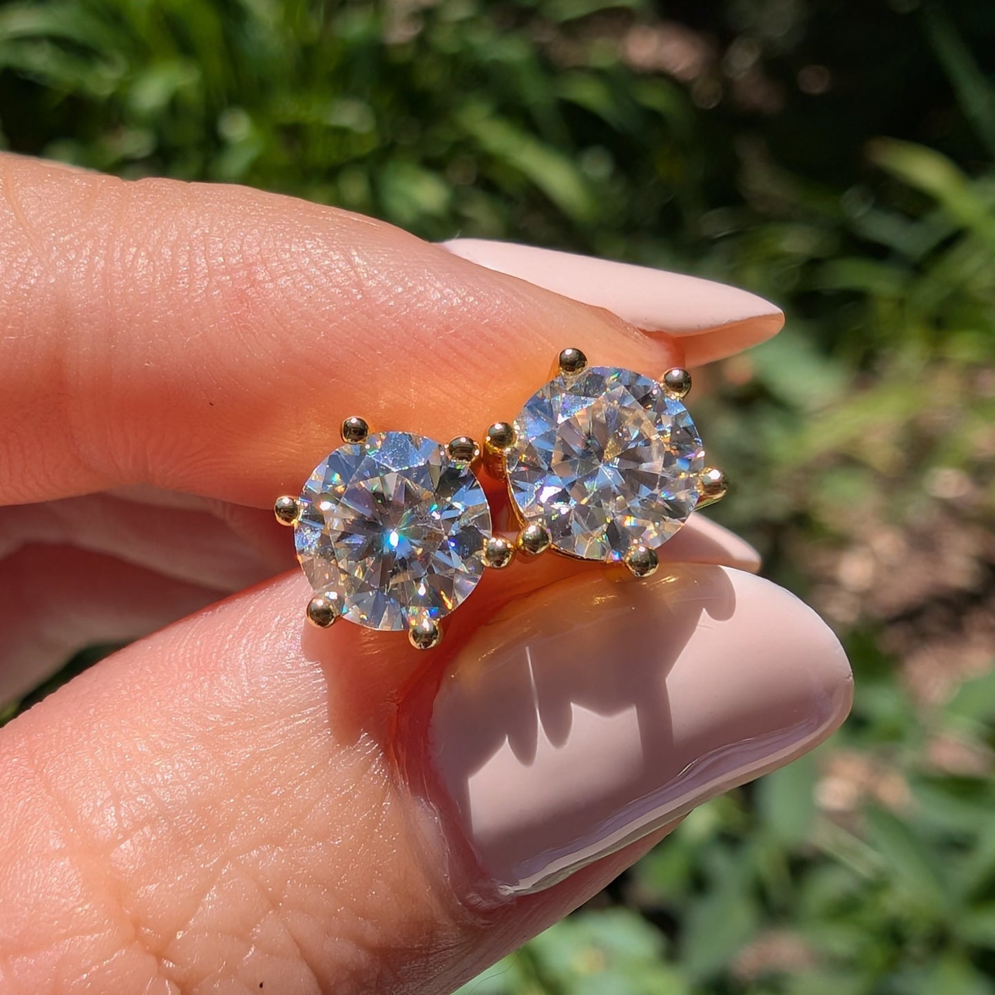 The Lumière Studs Gold — Round Brilliant Moissanite Stud Earrings | 14K Gold-Plated