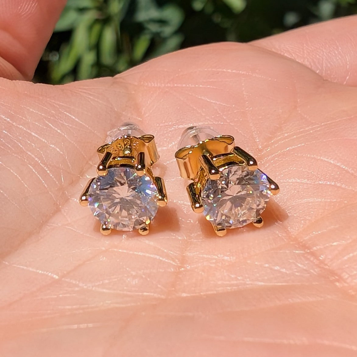 The Lumière Studs Gold — Round Brilliant Moissanite Stud Earrings | 14K Gold-Plated