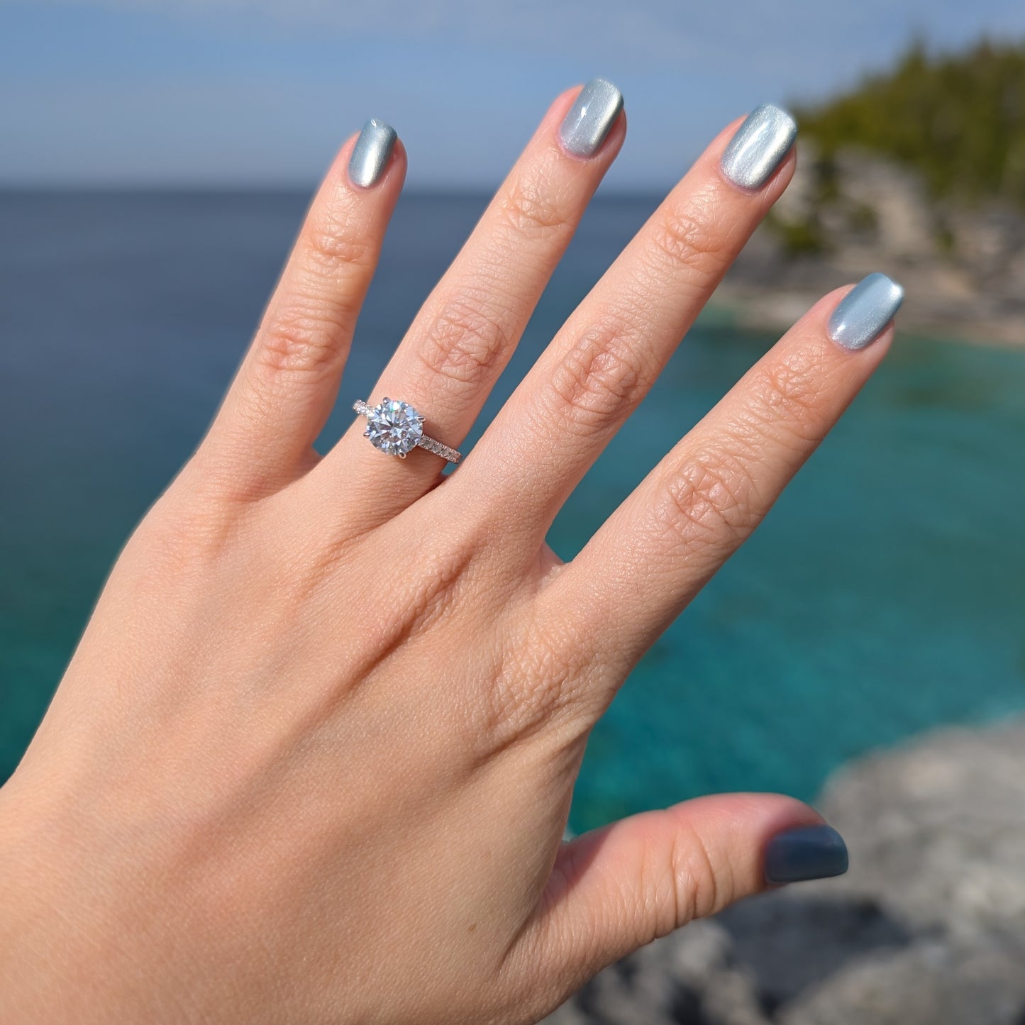 Cupid's Secret Petite — 1CT Round Brilliant Moissanite Ring | Hidden Heart Gallery