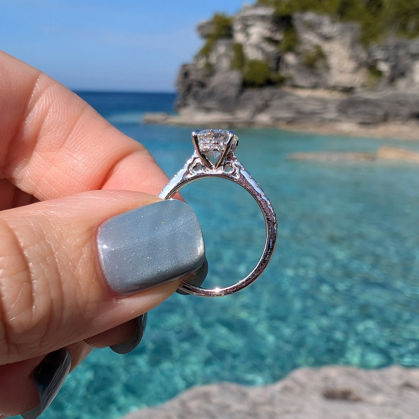 Cupid's Secret Petite — 1CT Round Brilliant Moissanite Ring | Hidden Heart Gallery