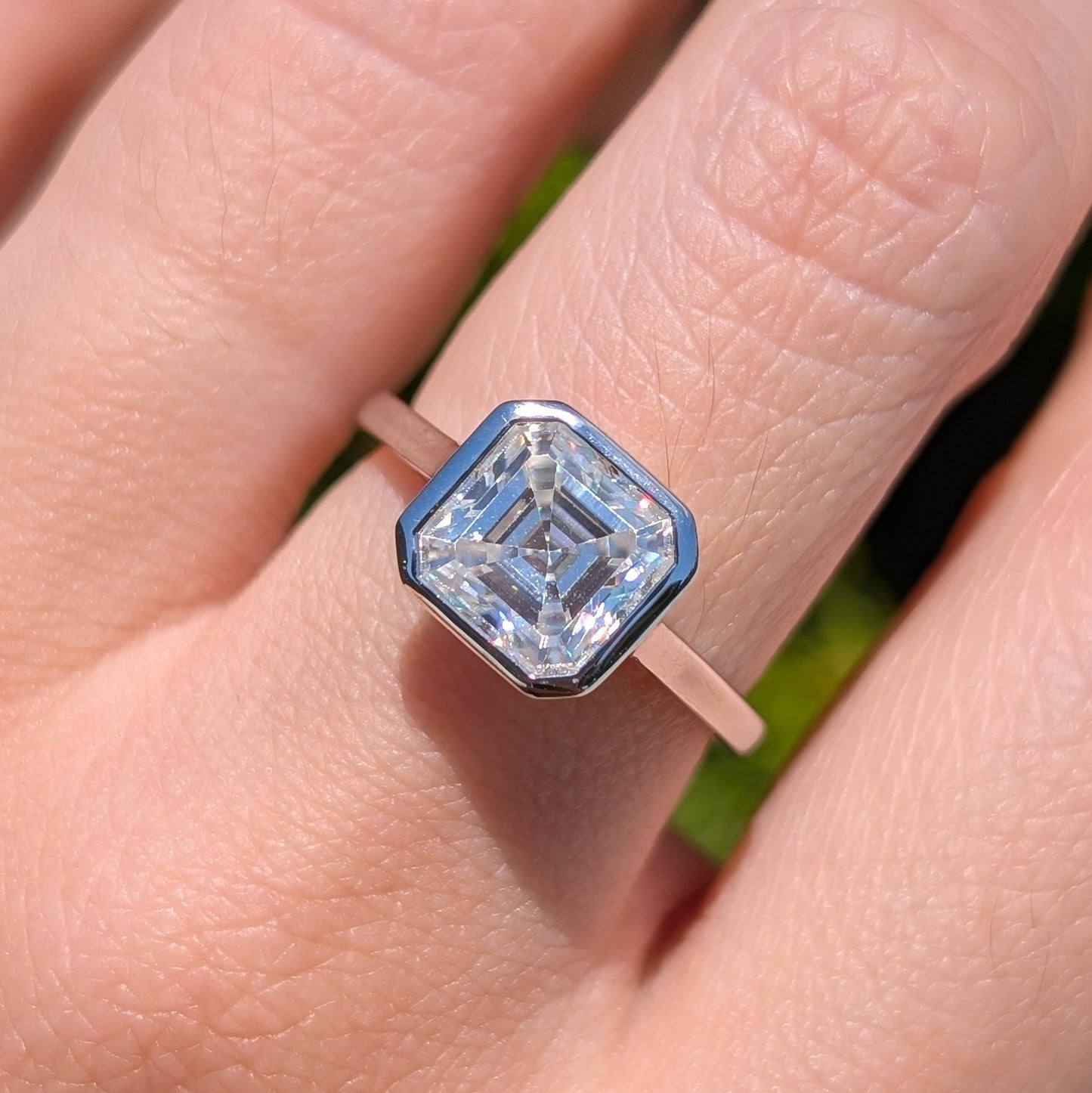 The Miroir Bezel Grande — 2.5CT Asscher Moissanite Ring | Bezel Setting