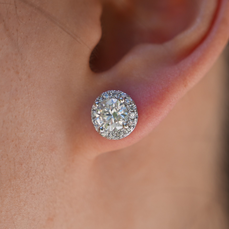 The Étoile Halo Studs Silver — Round Brilliant Moissanite Earrings
