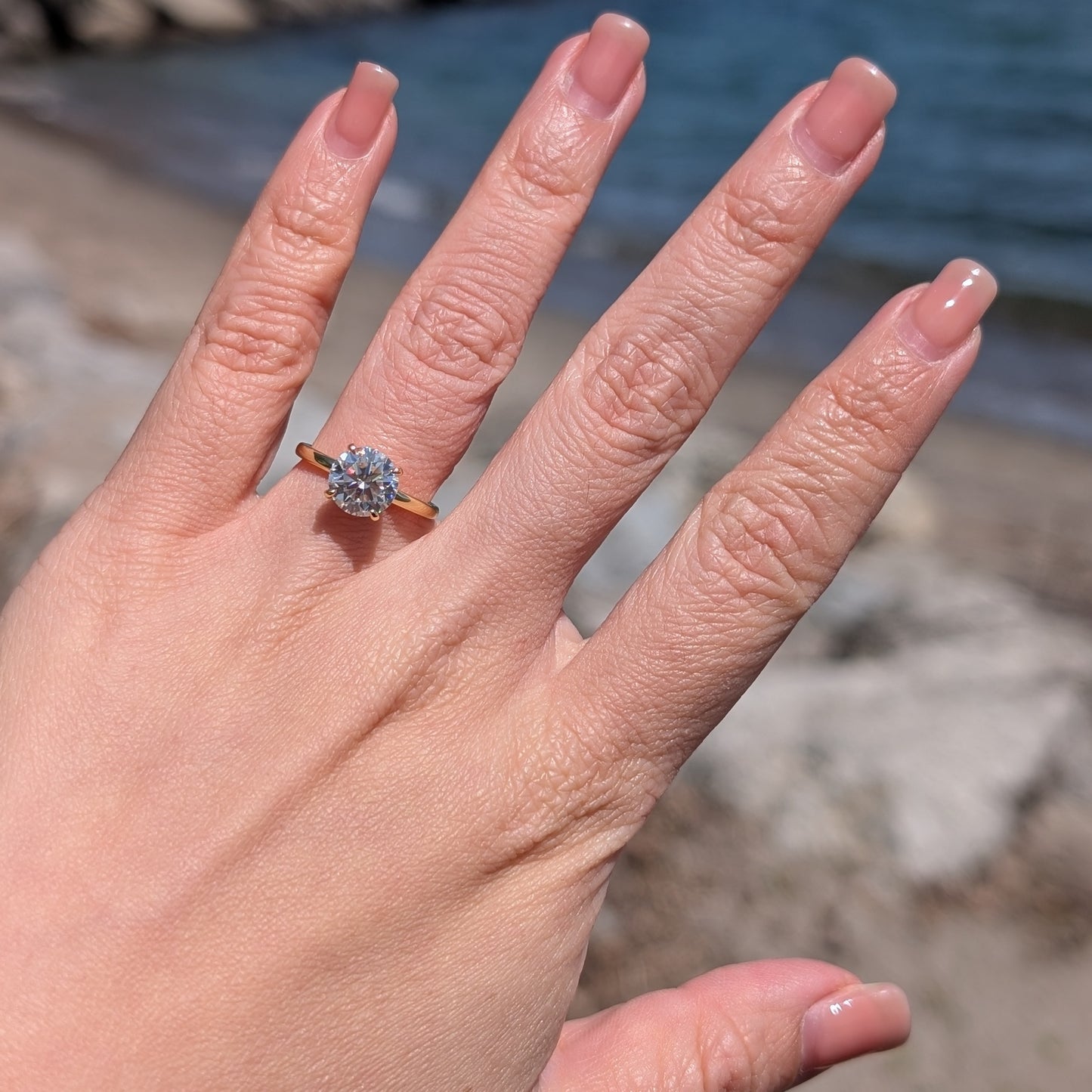 Golden Hour Solitaire — 2CT Round Brilliant Moissanite Ring | 14K Gold-Plated