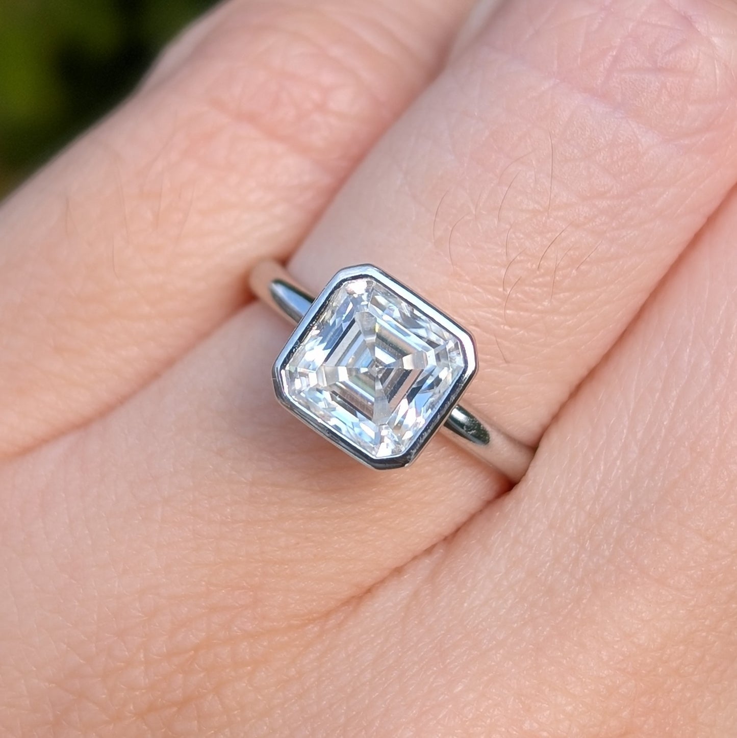 The Miroir Bezel — 2CT Asscher Moissanite Ring with Bezel Setting