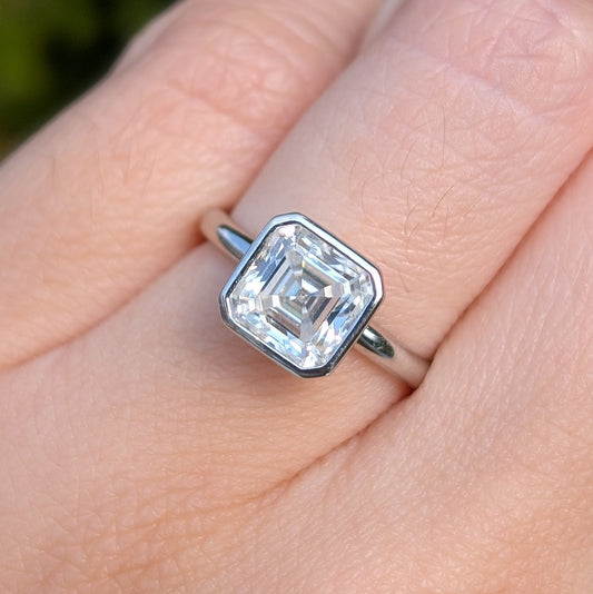 The Miroir Bezel — 2CT Asscher Moissanite Ring with Bezel Setting