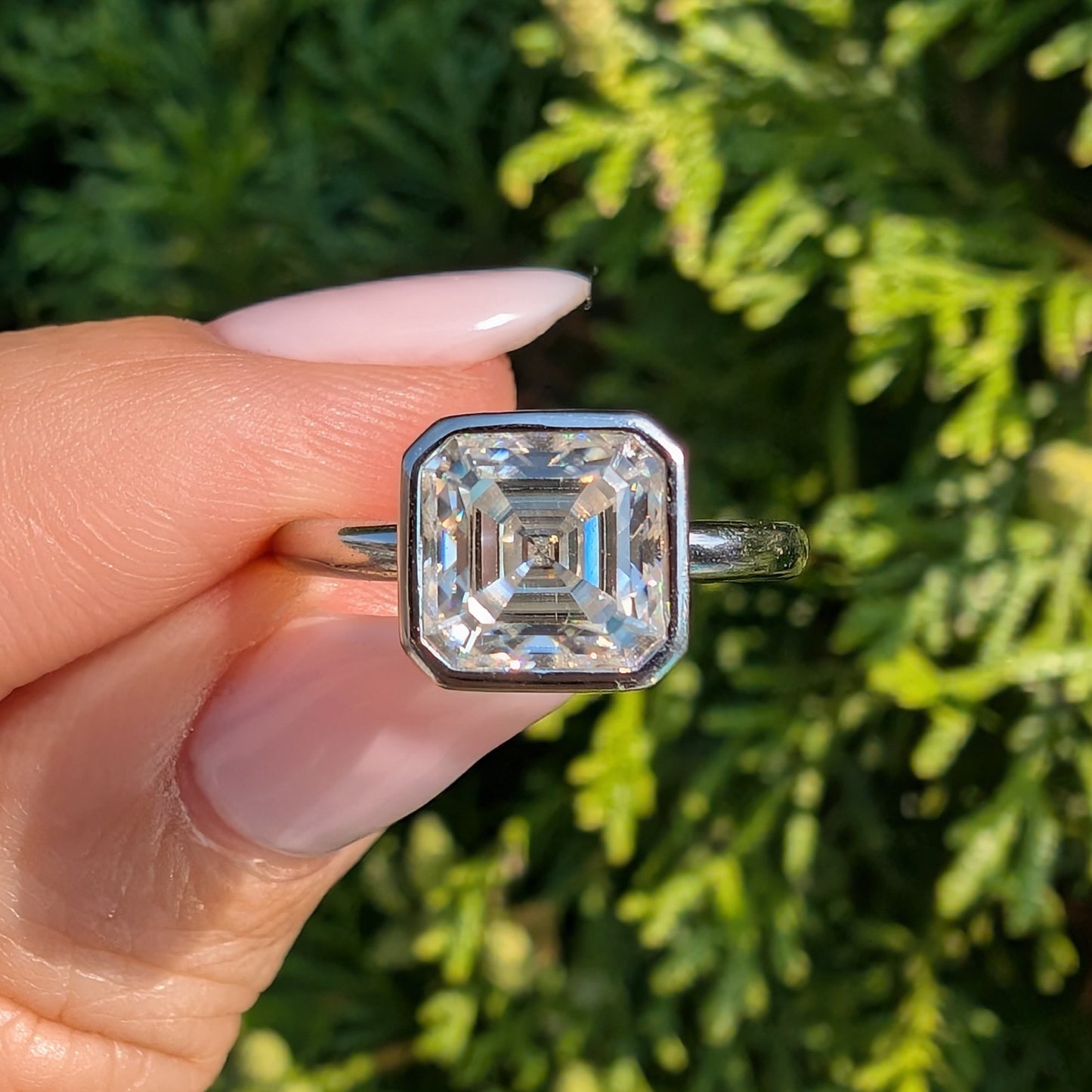 The Miroir Bezel — 2CT Asscher Moissanite Ring with Bezel Setting