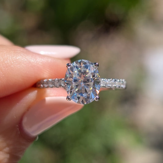 The Aurora — 2CT Oval Cut Moissanite Ring | Pavé Band