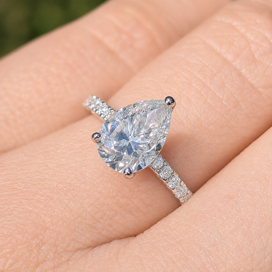 The Beloved Pavé — 2CT Pear Moissanite Ring | Pavé Band