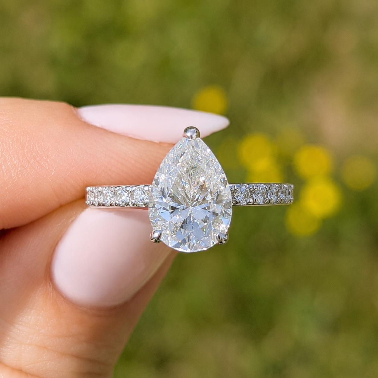 The Beloved Pavé — 2CT Pear Moissanite Ring | Pavé Band