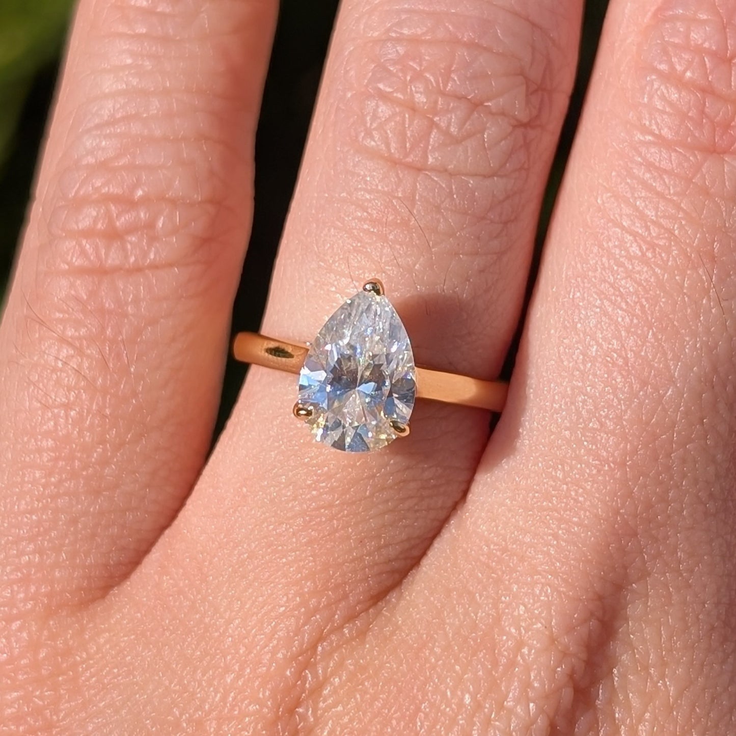 The Beloved Gold — 2CT Pear Cut Moissanite Solitaire Ring | 14K Gold-Plated Band
