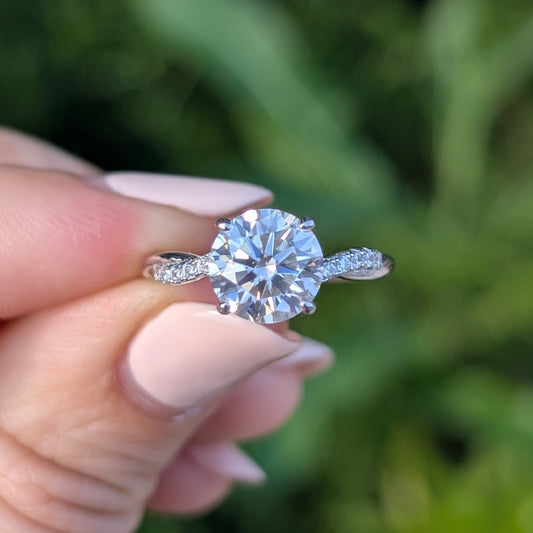 The Evermore Grande — 2CT Round Brilliant Moissanite Ring | Twisted Pavé Band