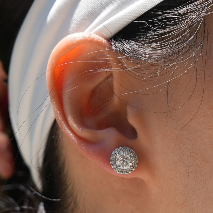 The Étoile Halo Studs Silver — Round Brilliant Moissanite Earrings