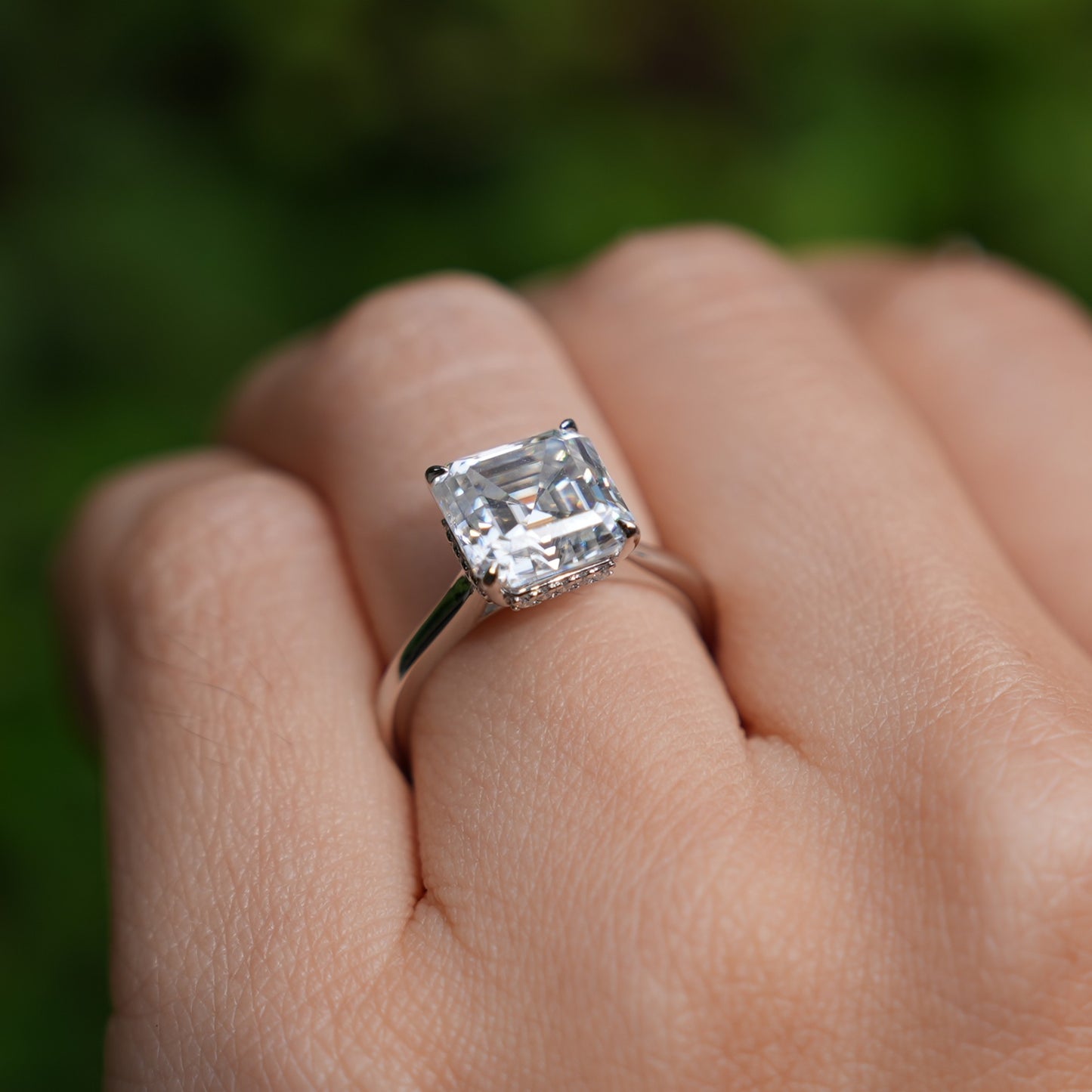 The Miroir — 3CT Asscher Cut Moissanite Ring | Hidden Halo