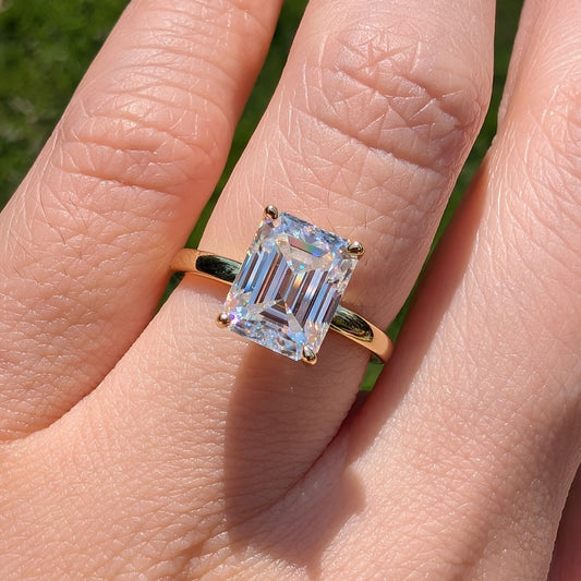 The Gatsby Gold — 3CT Emerald Cut Moissanite Ring | 14K Gold-Plated