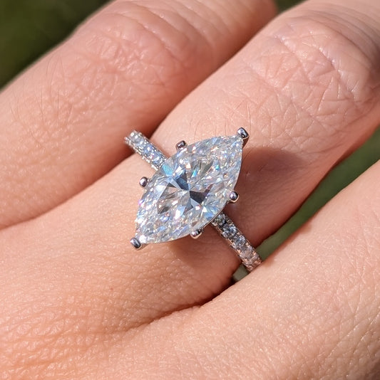 The Empress Pavé — 3CT Marquise Moissanite Ring with Pavé Band