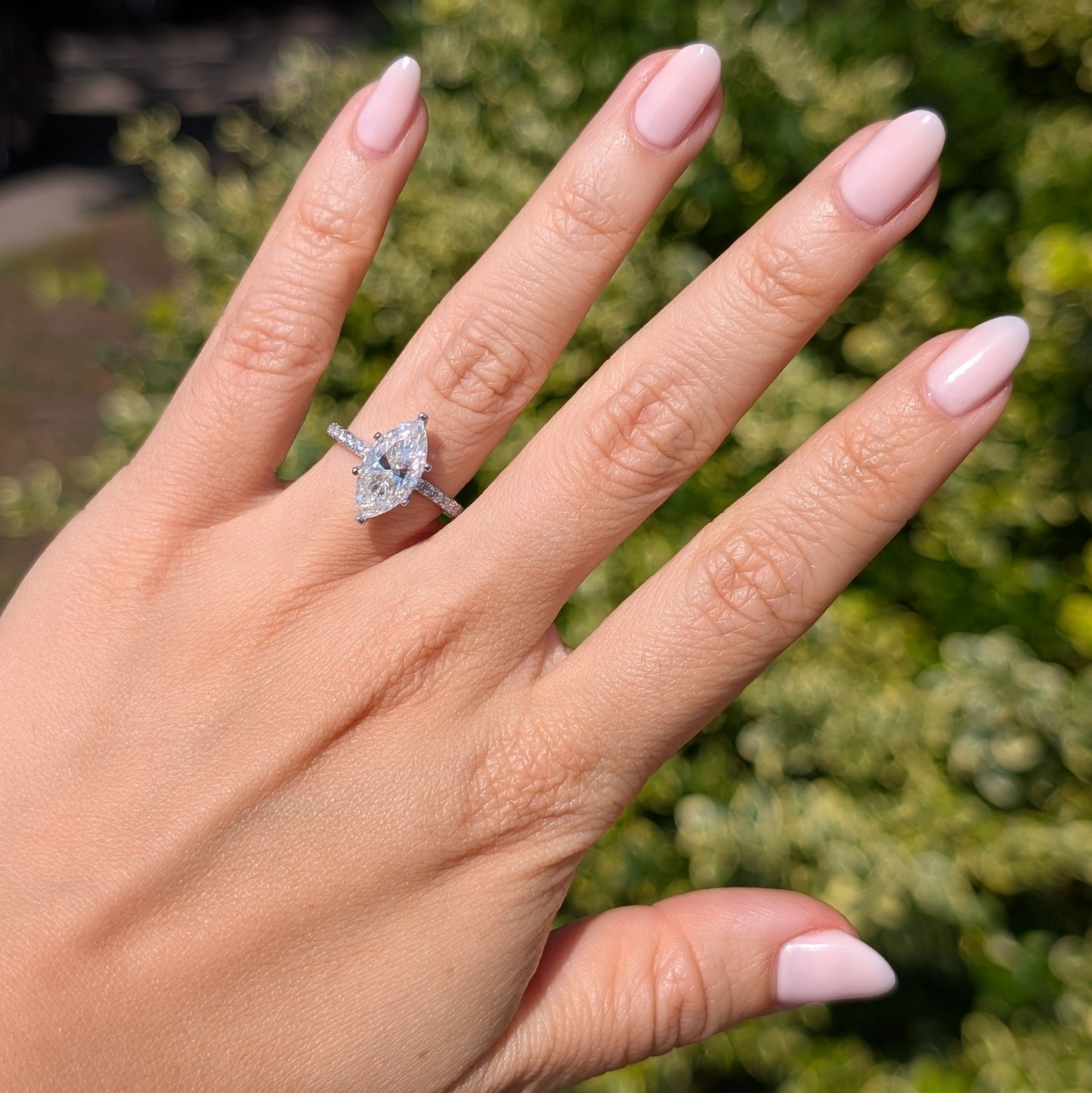 The Empress Pavé — 3CT Marquise Moissanite Ring with Pavé Band