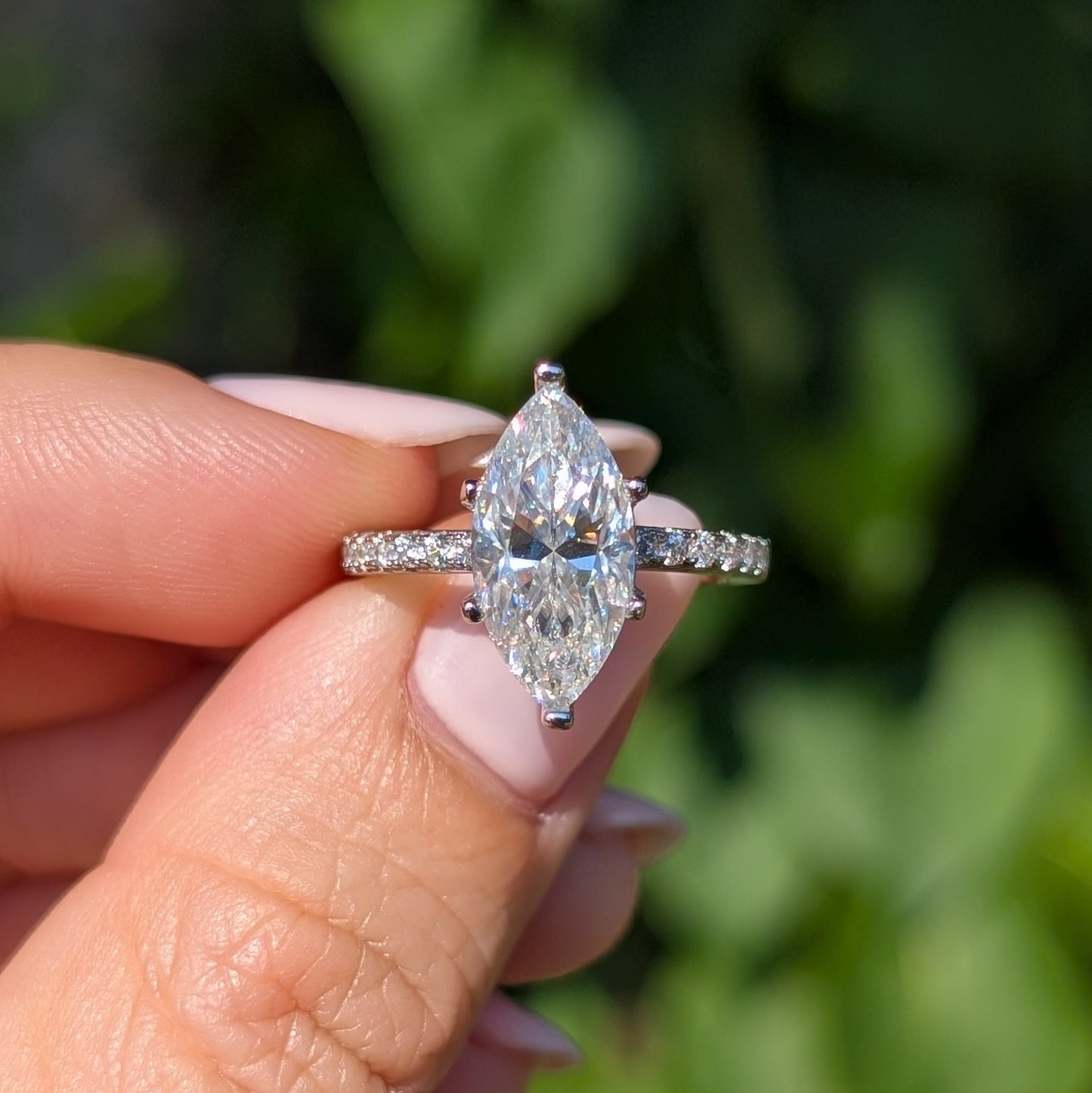 The Empress Pavé — 3CT Marquise Moissanite Ring with Pavé Band