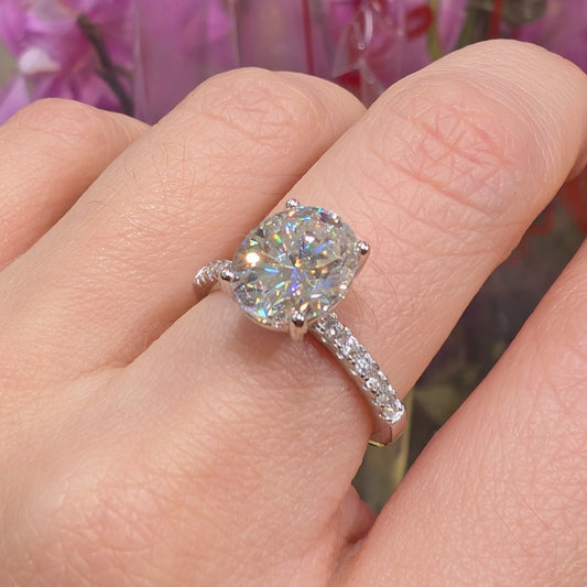 The Aurora Grande — 3CT Oval Cut Moissanite Ring | Pavé Band