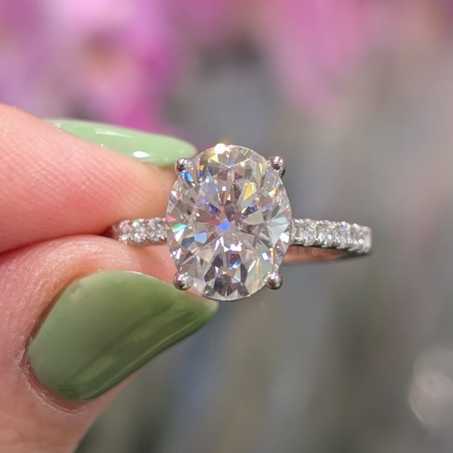 The Aurora Grande — 3CT Oval Cut Moissanite Ring | Pavé Band