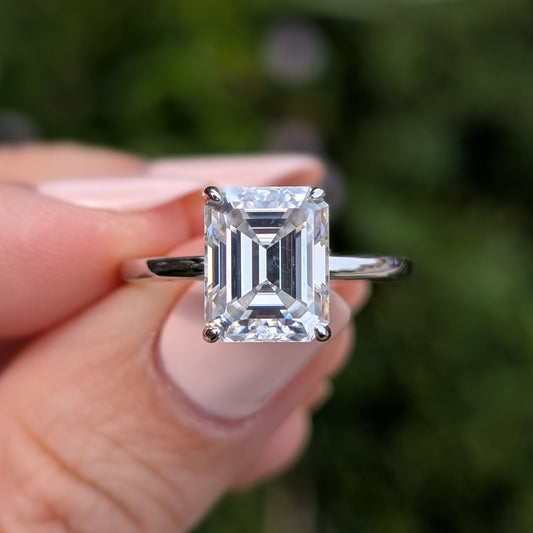 The Gatsby — 4CT Emerald Cut Moissanite Ring | Hidden Halo