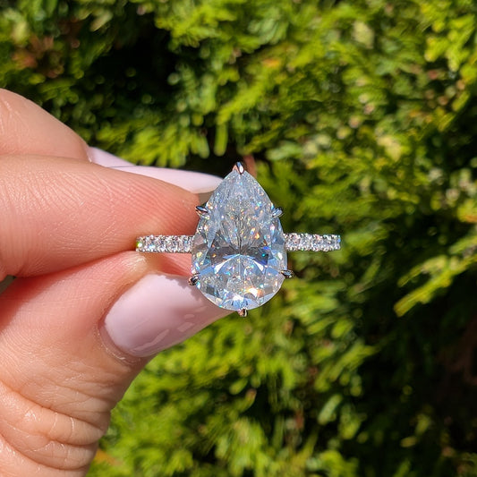 The Beloved Grande Pavé — 4CT Pear Moissanite Pavé Ring | Hidden Halo