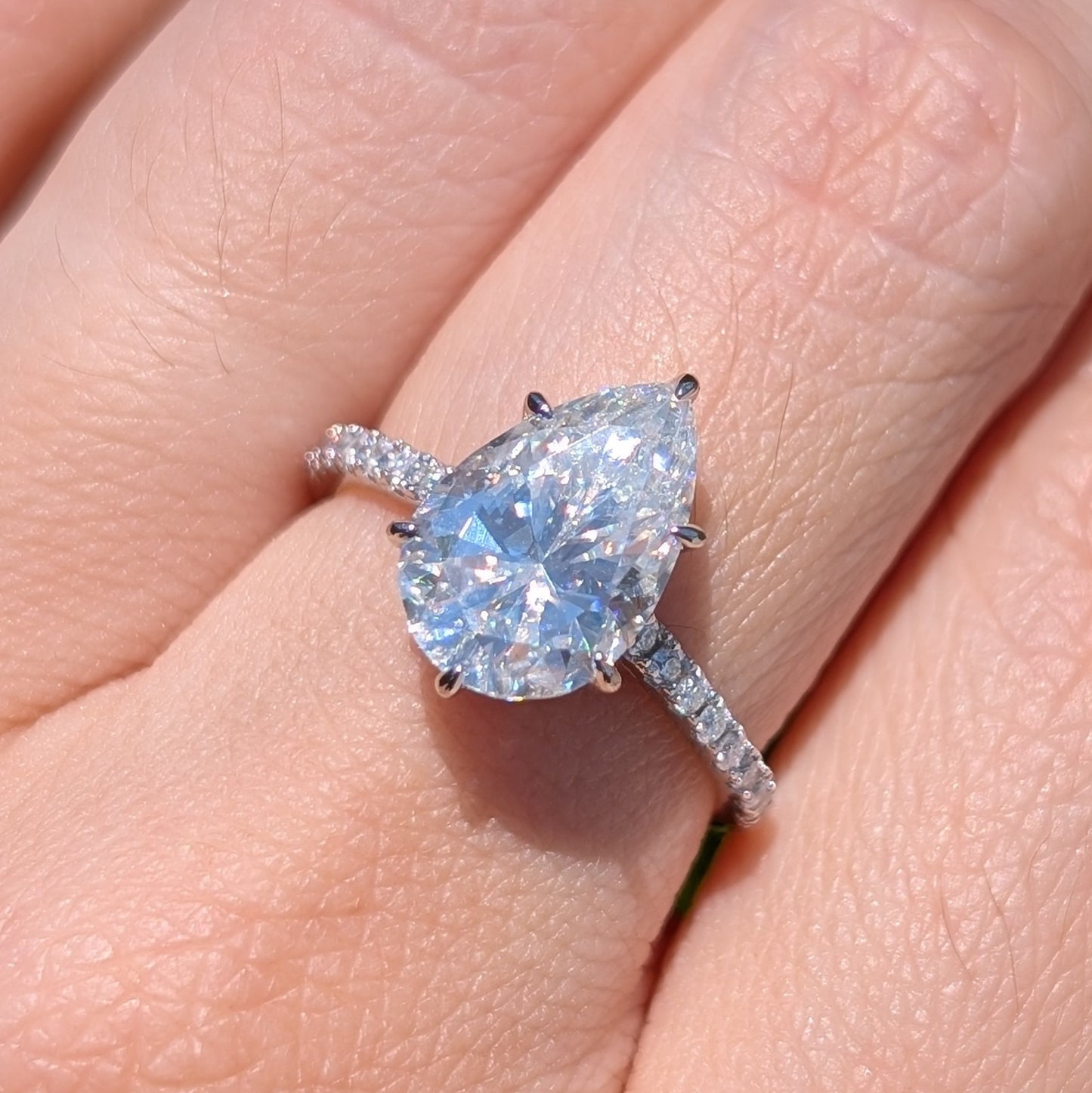 The Beloved Grande Pavé — 4CT Pear Moissanite Pavé Ring | Hidden Halo