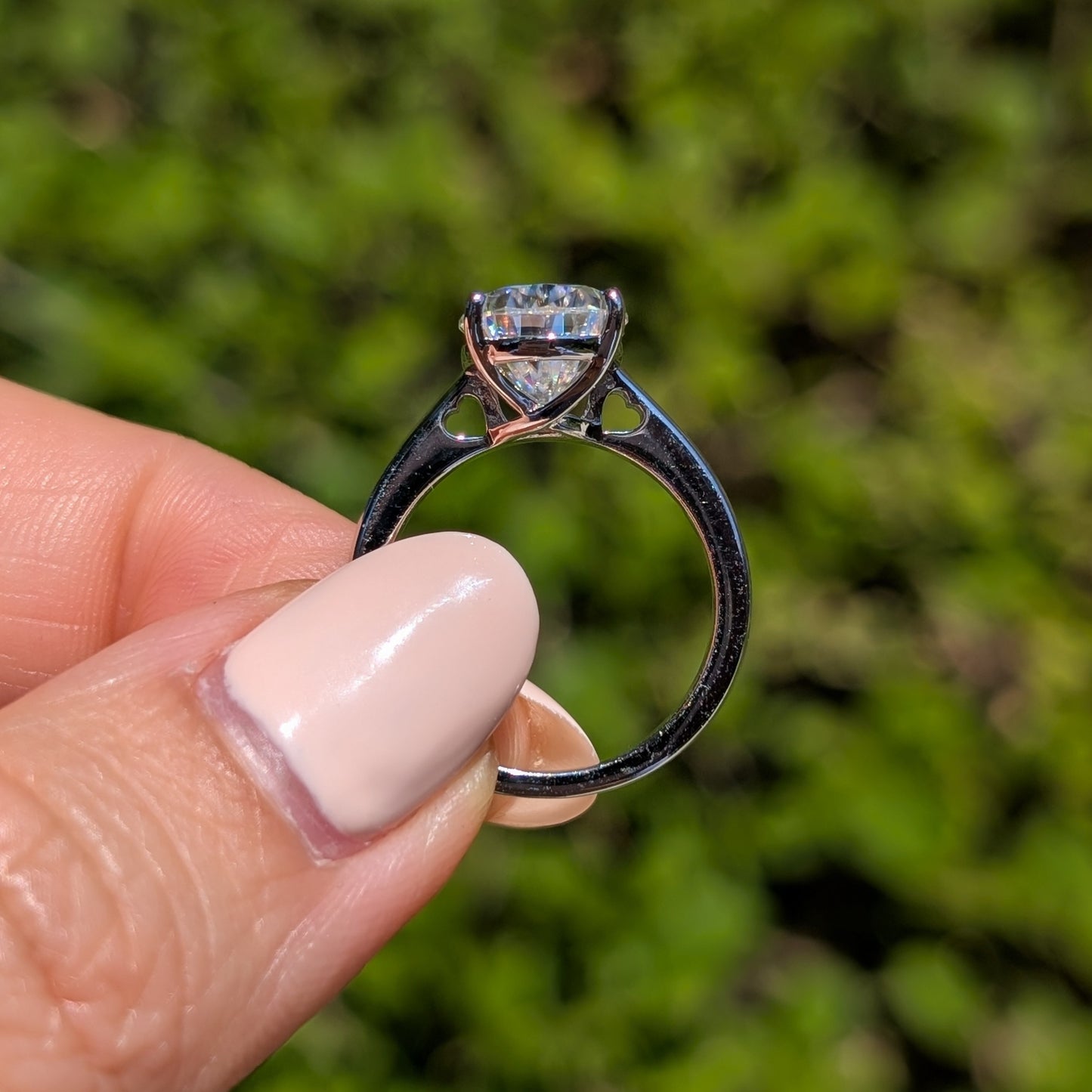 The Beloved Grande — 4CT Pear Cut Moissanite Ring | Heart Detail Band