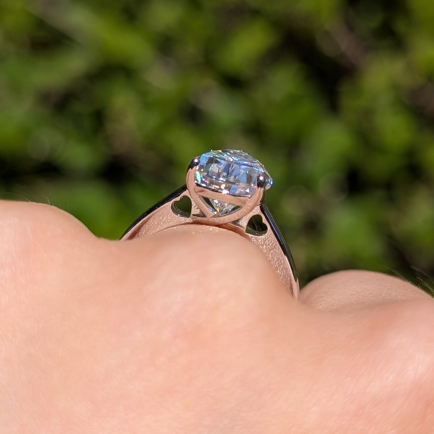 The Beloved Grande — 4CT Pear Cut Moissanite Ring | Heart Detail Band