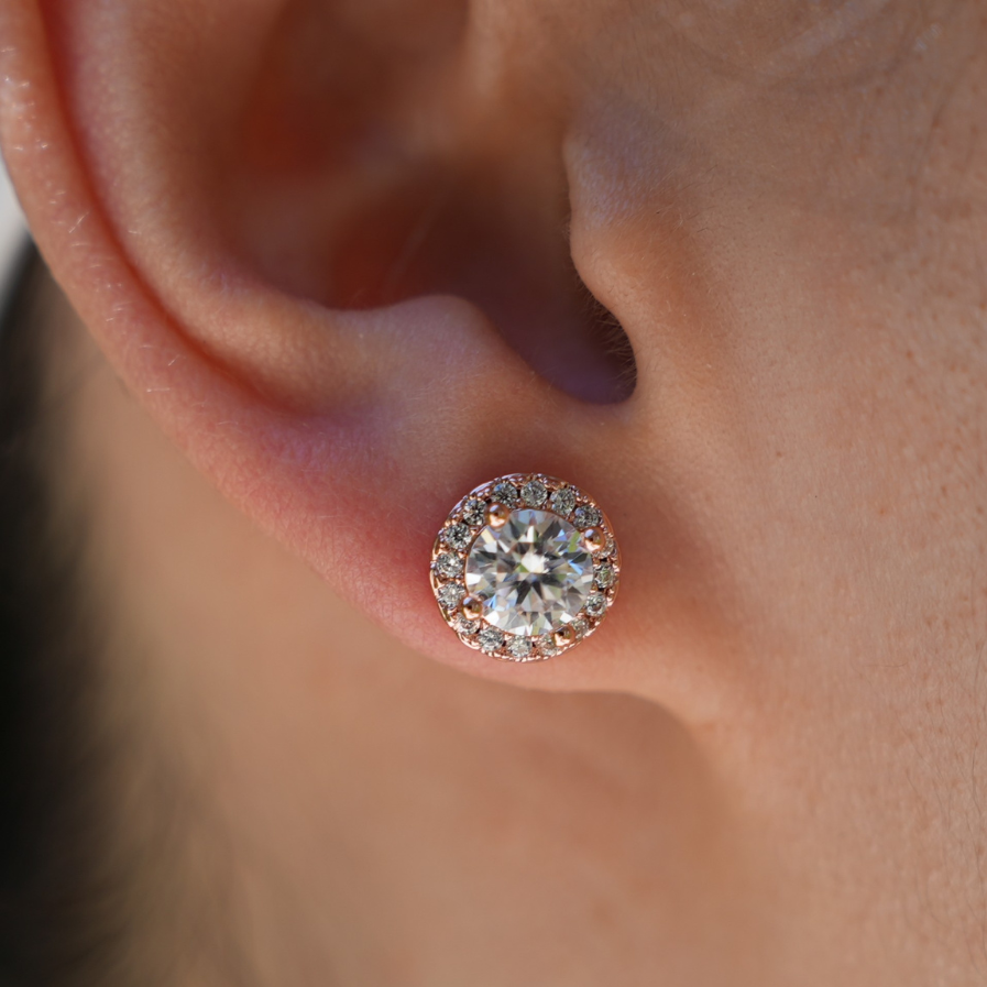 The Étoile Halo Studs Rose Gold — Round Brilliant Moissanite Earrings | Rose Gold-Plated