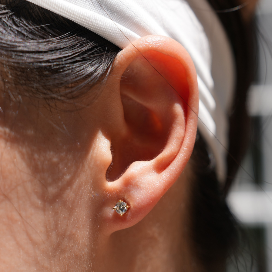 The Lumière Studs Gold — Round Brilliant Moissanite Stud Earrings | 14K Gold-Plated