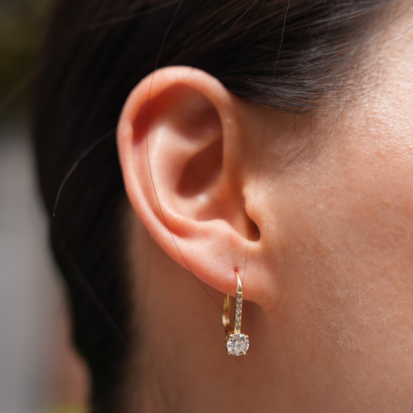 The Éclat Drop Gold — Moissanite Drop Earrings with Pavé Lever-Back