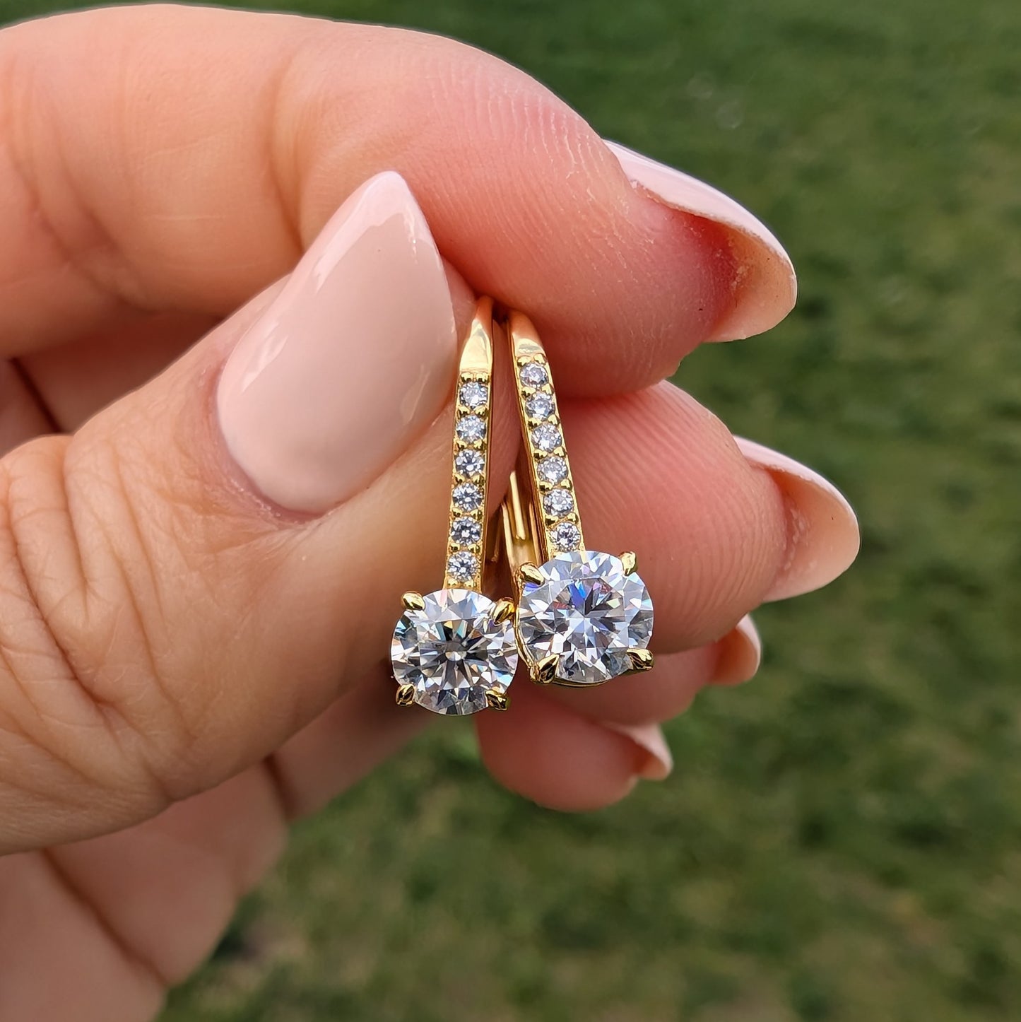 The Éclat Drop Gold — Moissanite Drop Earrings with Pavé Lever-Back
