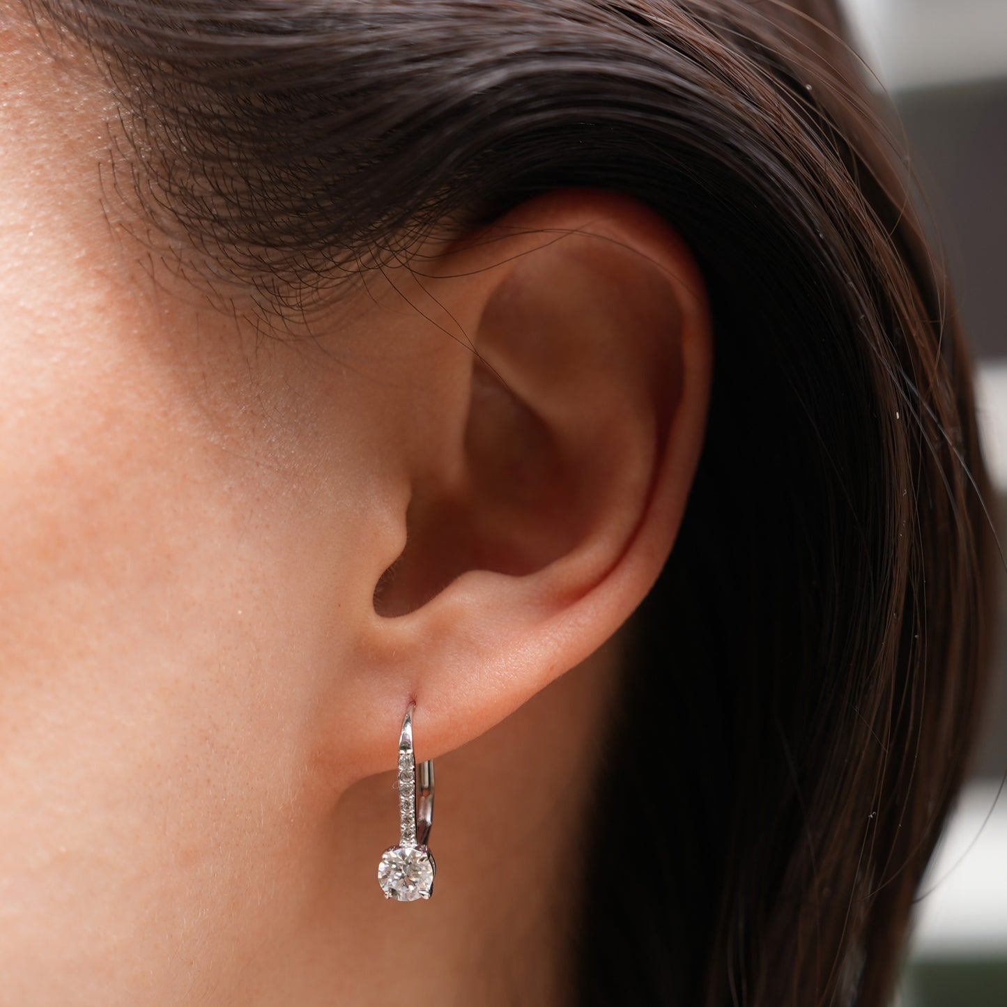 The Éclat Drop Silver — Moissanite Drop Earrings with Pavé Lever-Back