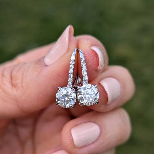The Éclat Drop Silver — Moissanite Drop Earrings with Pavé Lever-Back