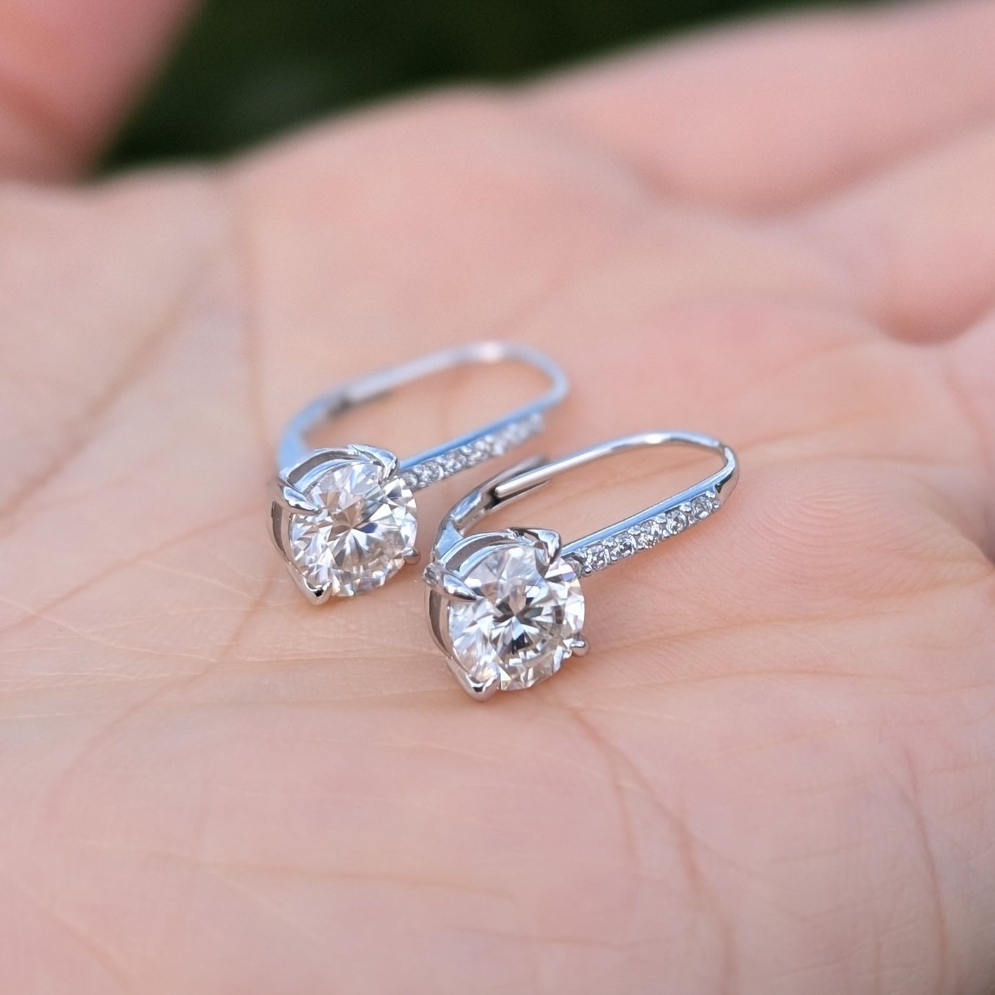 The Éclat Drop Silver — Moissanite Drop Earrings with Pavé Lever-Back