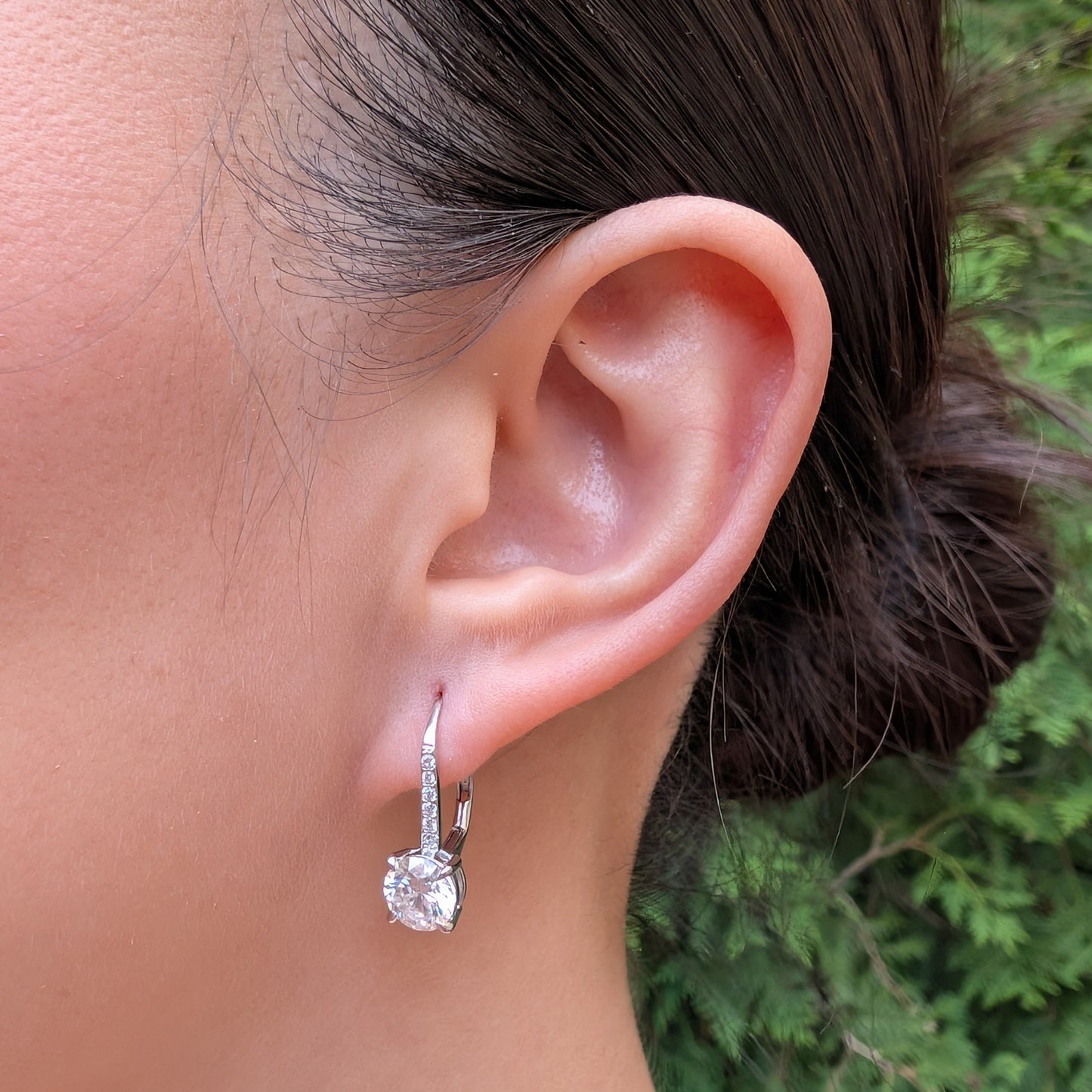 The Éclat Drop Silver — Moissanite Drop Earrings with Pavé Lever-Back